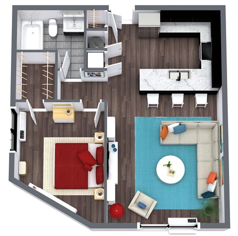 Floor plan for 1 bed, 1 bath, 640 sqft